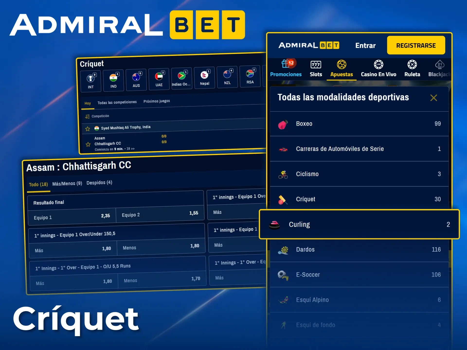 Encuentra y apuesta fácilmente en las principales ligas de críquet con AdmiralBet.