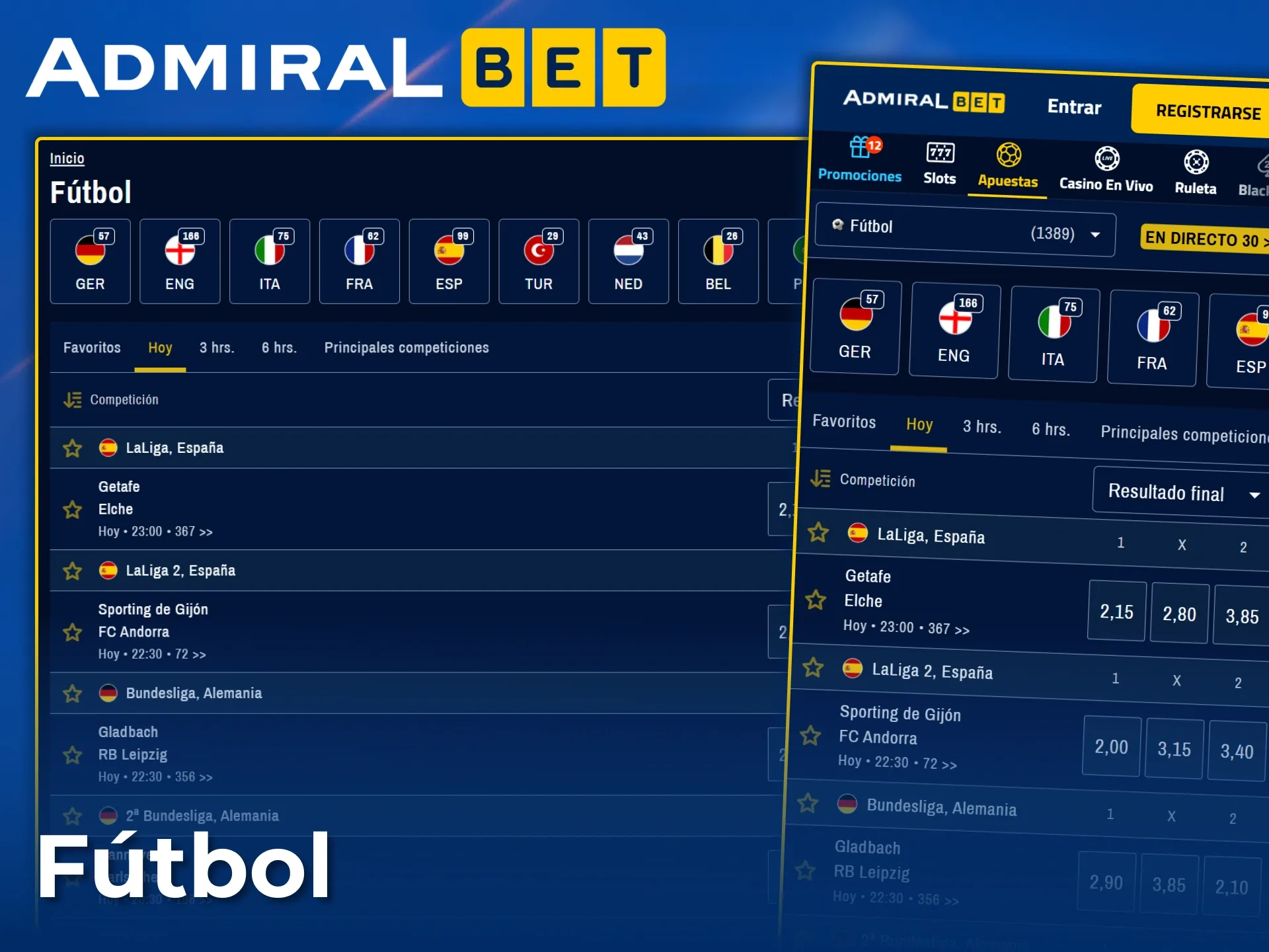 Apuesta en las principales ligas y torneos de fútbol con AdmiralBet.