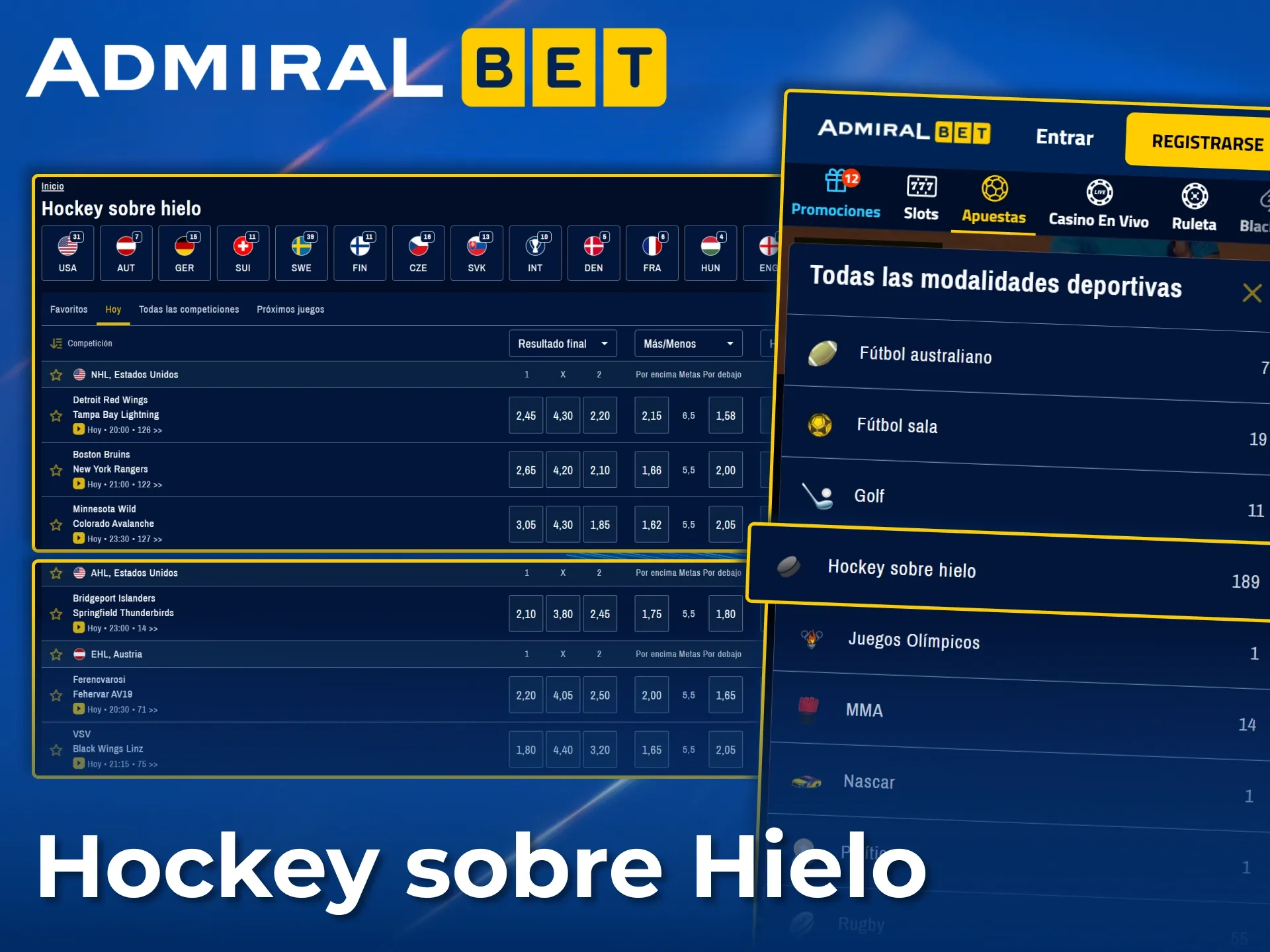 Apuesta en ligas de hockey con AdmiralBet.