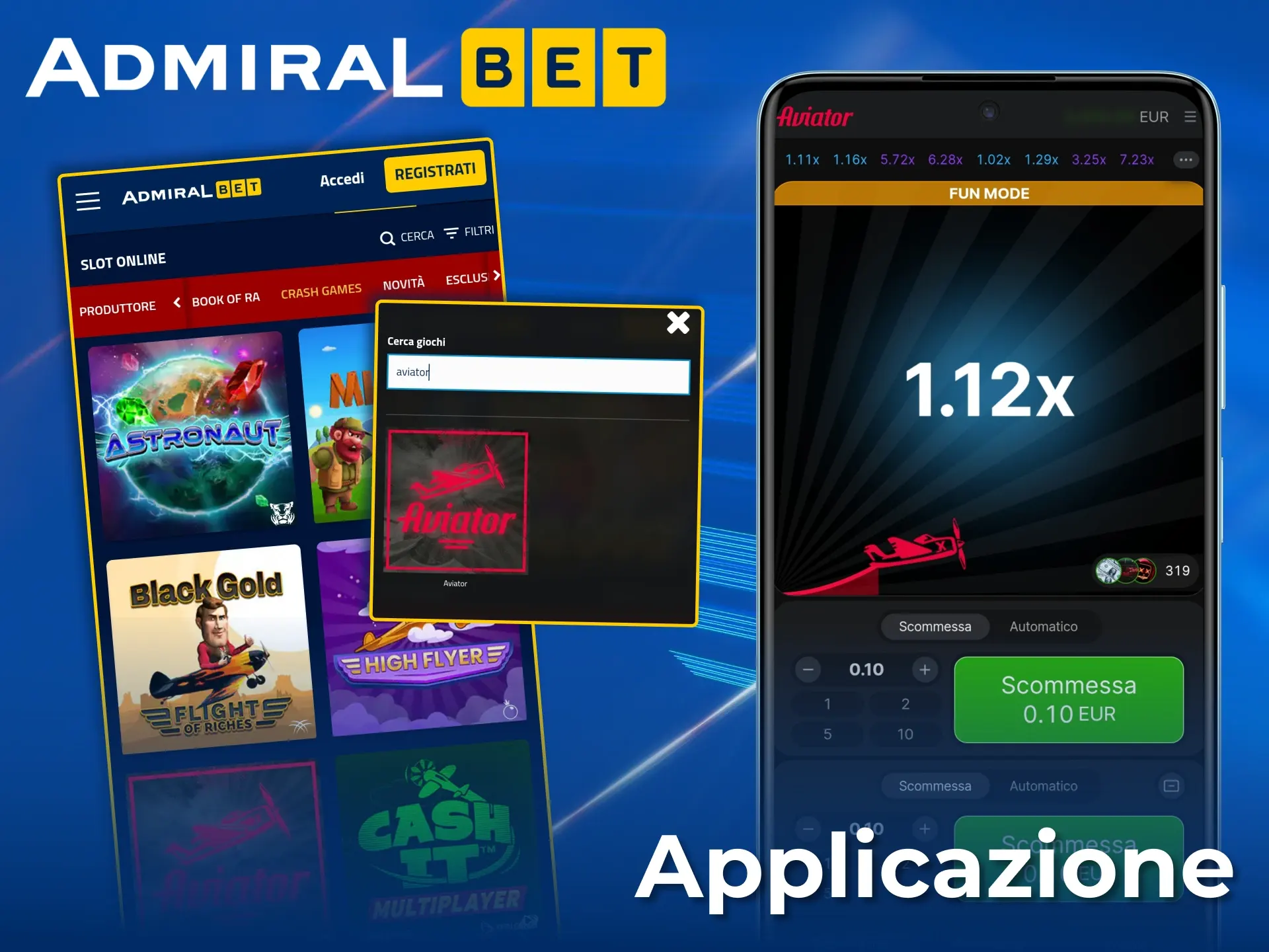 Gioca comodamente ad Aviator e ad altri giochi di crash sull'app di AdmiralBet.