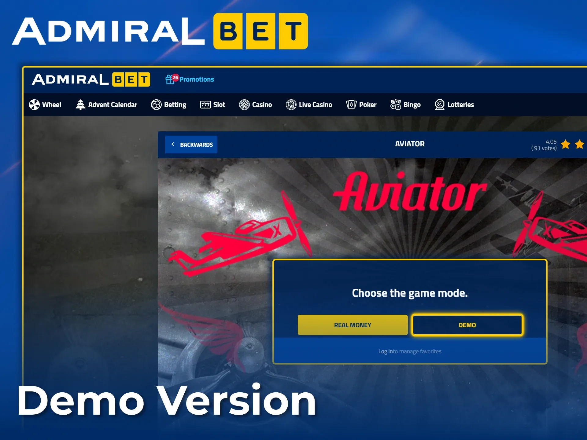 Try Aviator's free demo mode before betting real money at AdmiralBet.