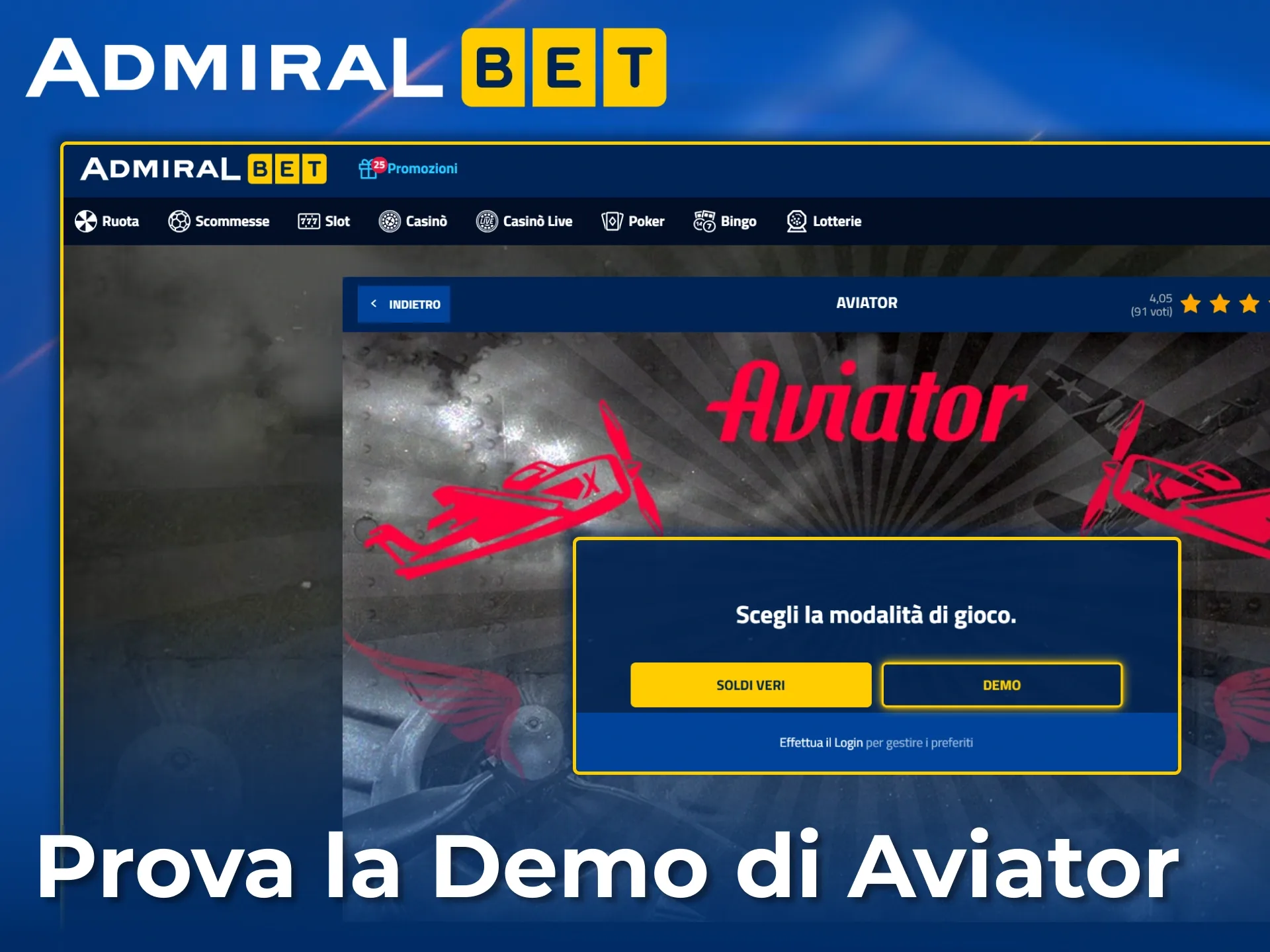Prova la modalità demo gratuita di Aviator prima di scommettere denaro reale su AdmiralBet.