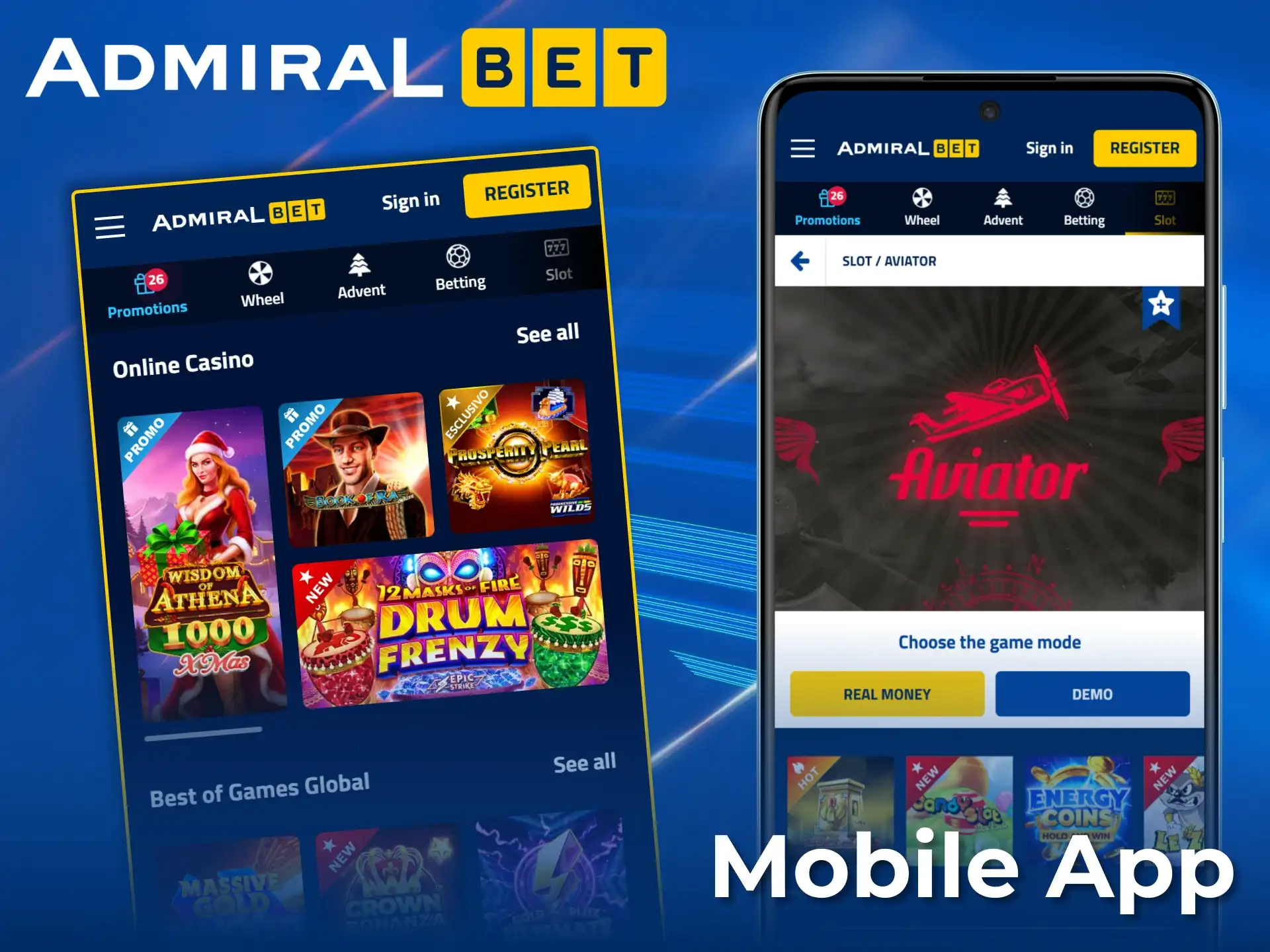 Conveniently play Aviator and other crash games on the AdmiralBet app.
