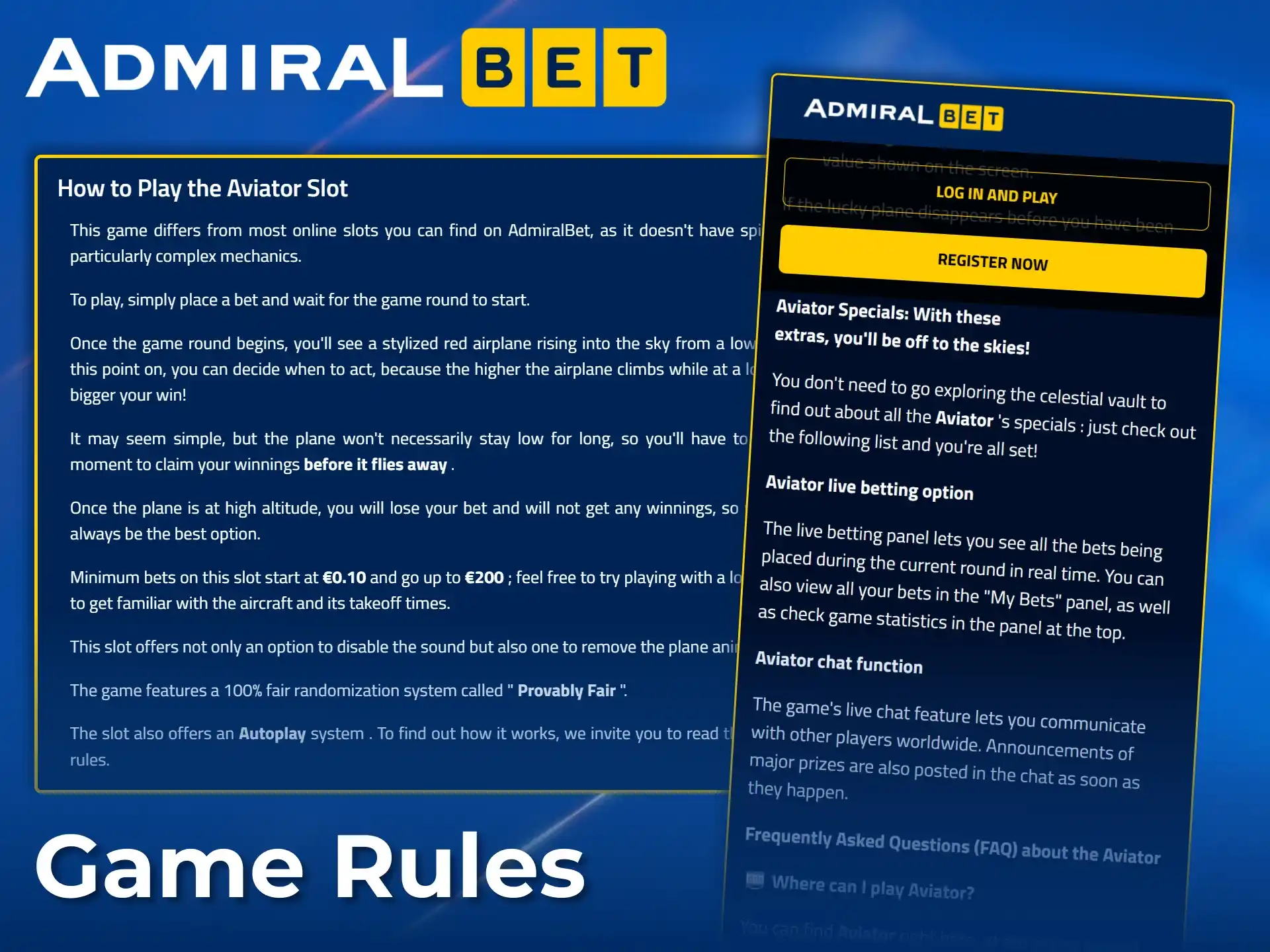 Learn the simple rules for playing and winning money at Aviator at AdmiralBet.