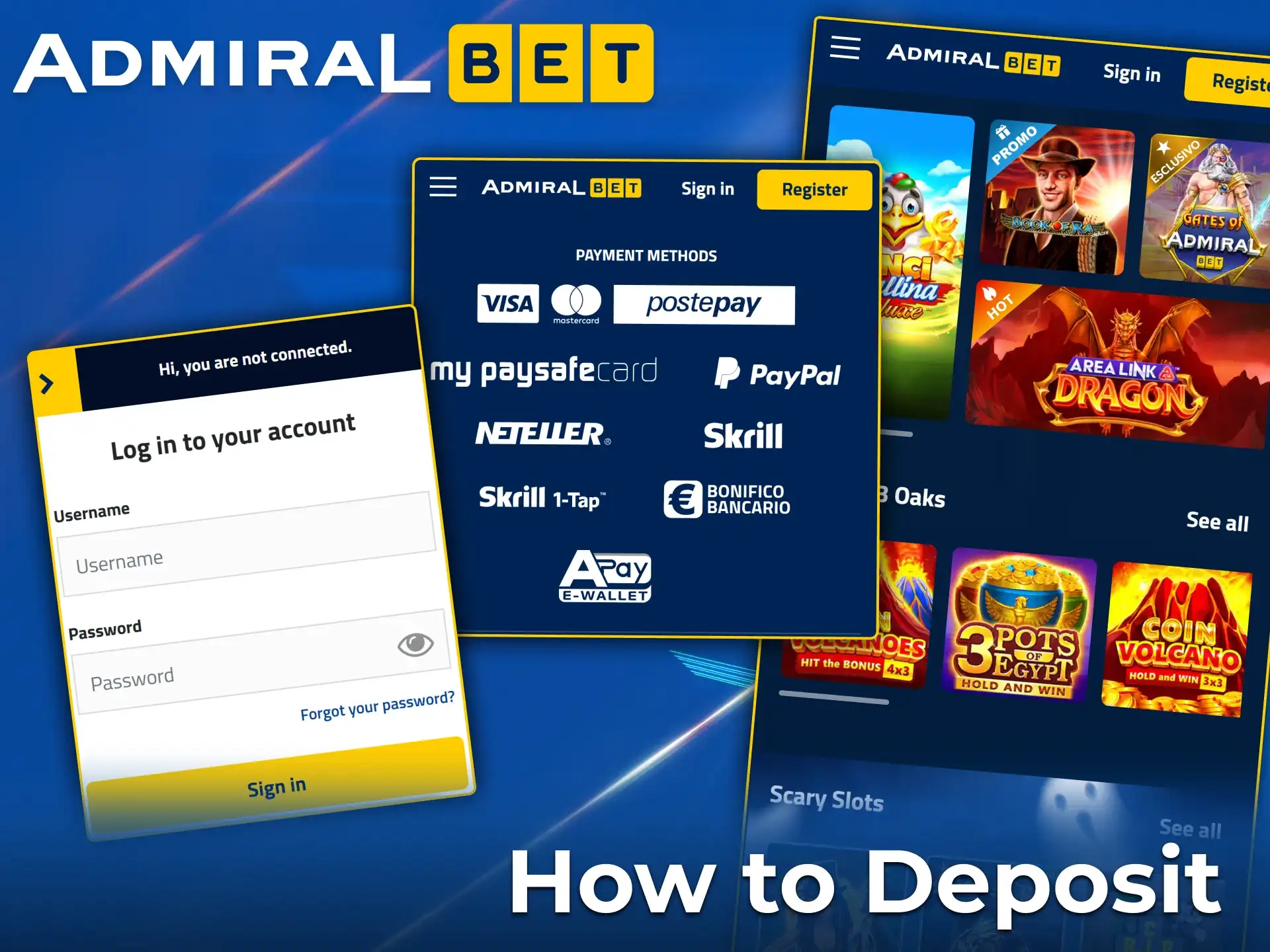 Secure and instant deposit at AdmiralBet.