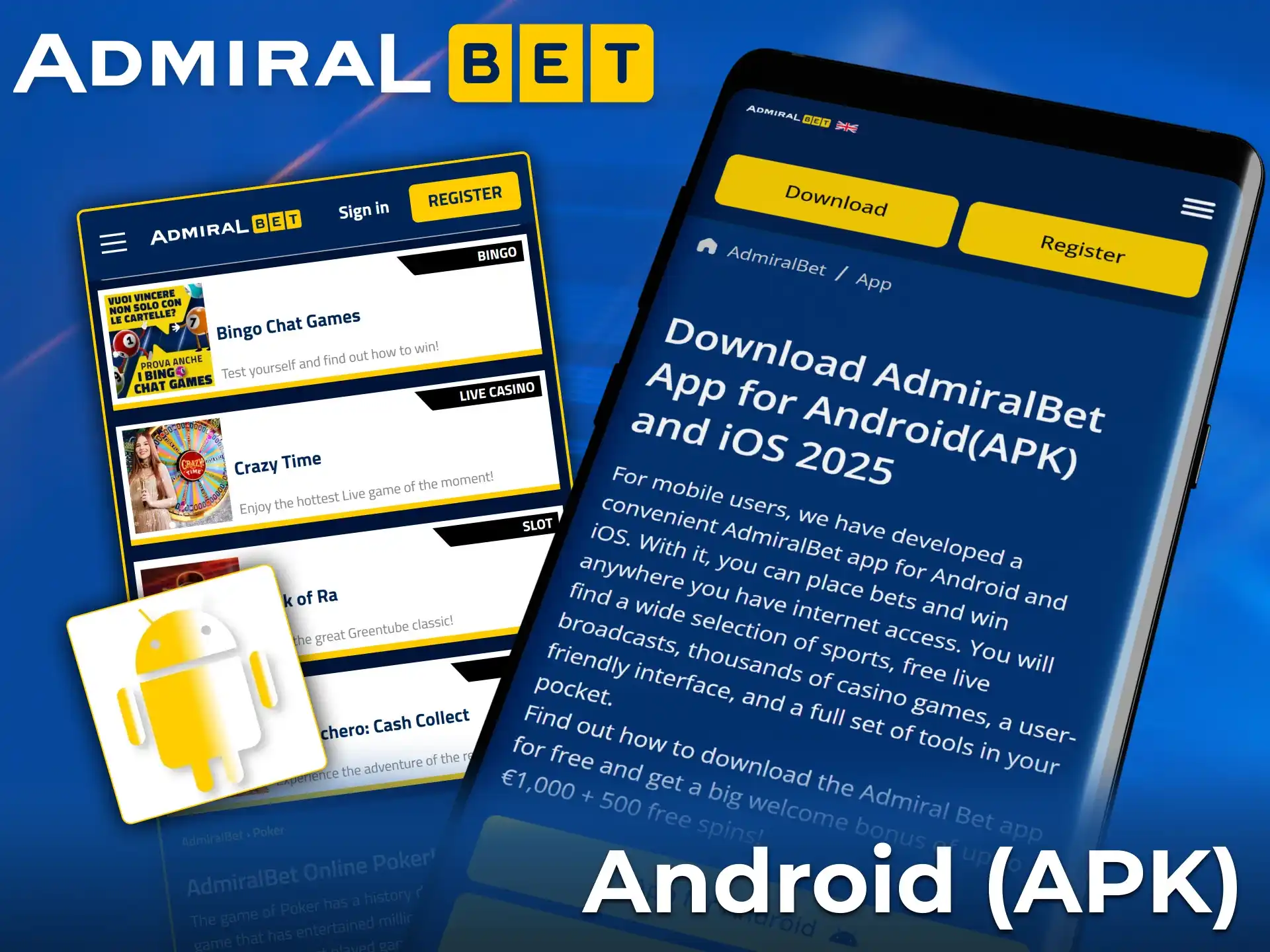 Download AdmiralBet online casino on your Android phone and play poker whenever you want.