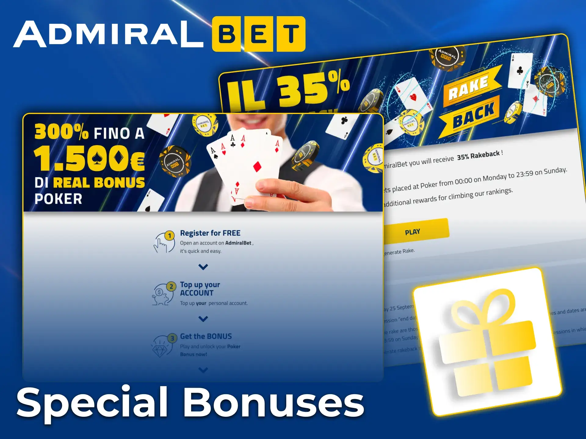 Don't forget to take advantage of the special bonuses for poker games at the AdmiralBet online casino.