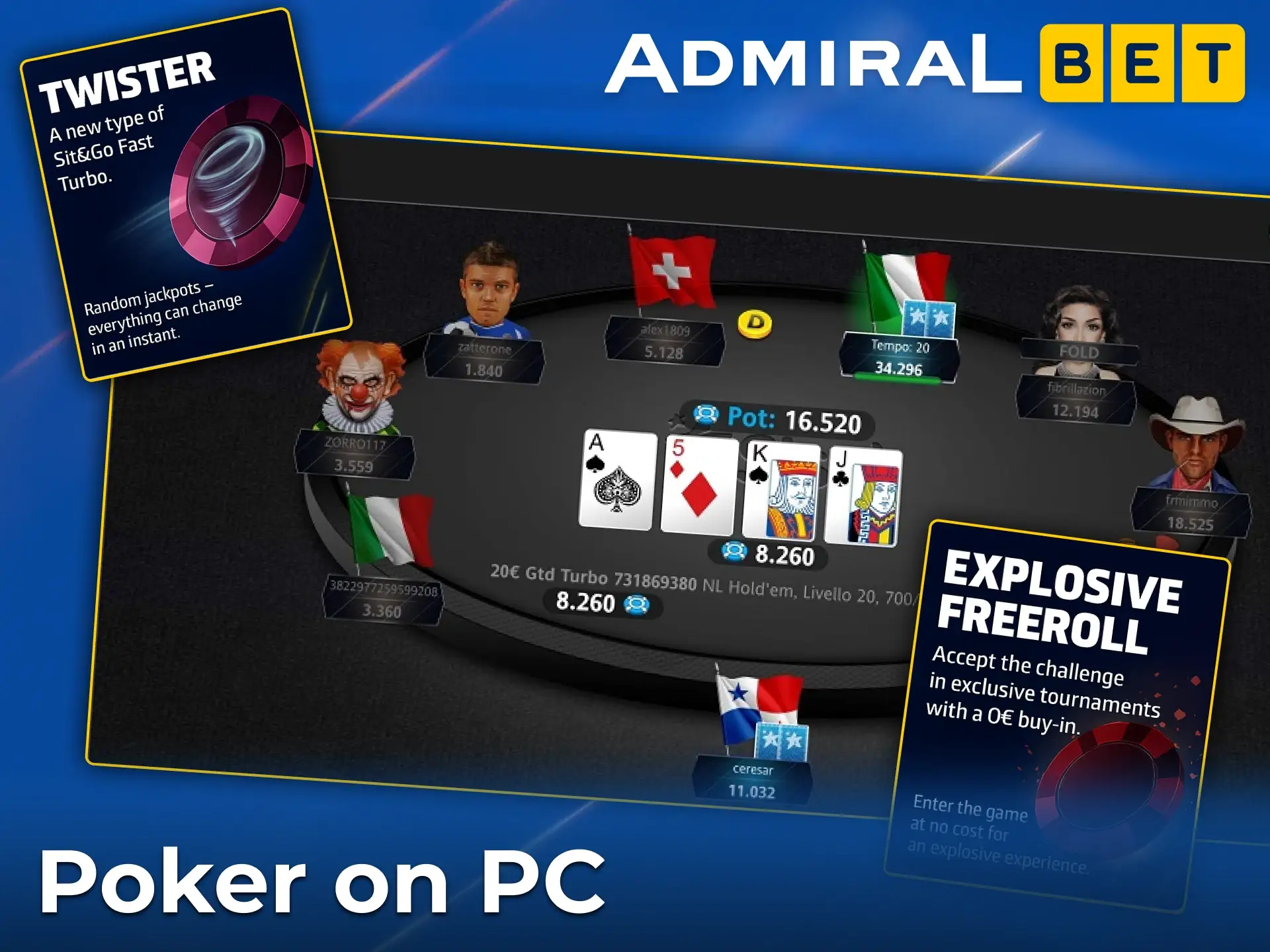 Play and win poker at the AdmiralBet online casino.