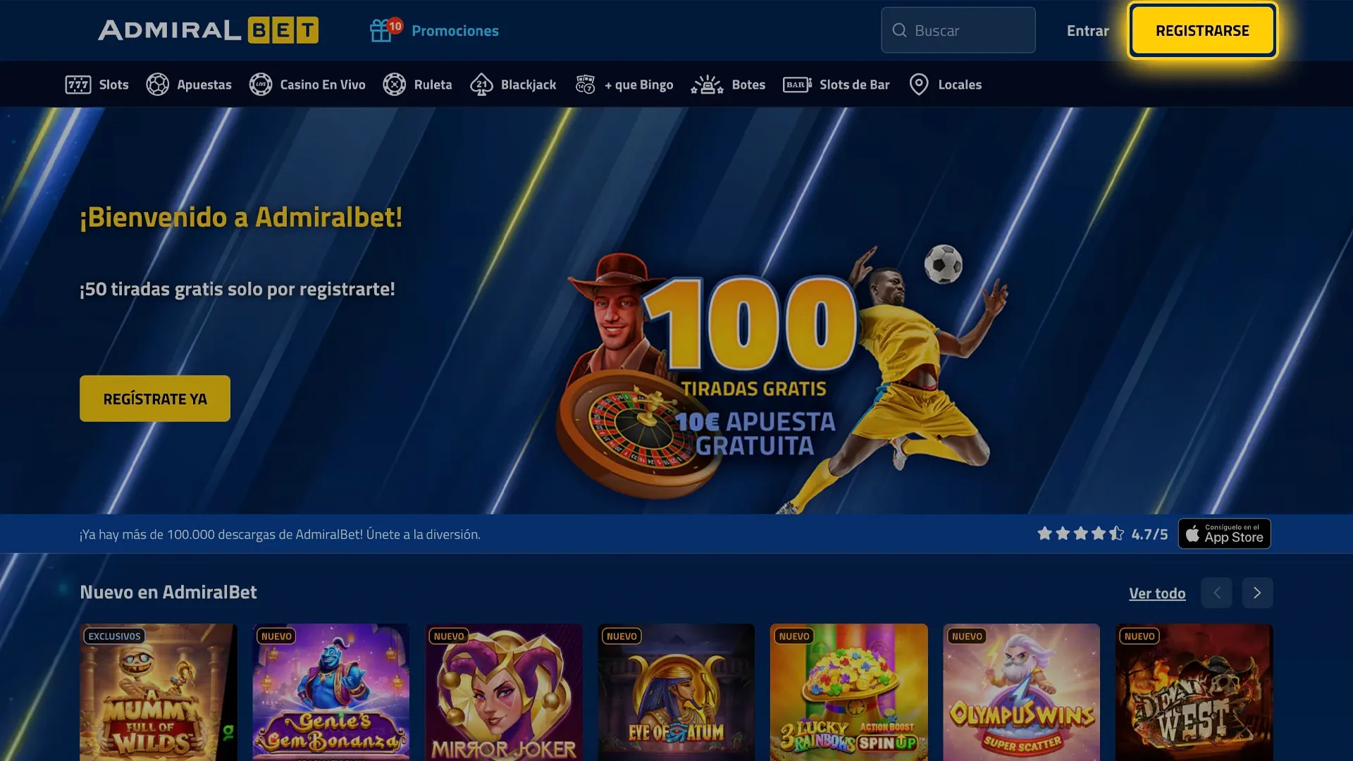 Accede al sitio oficial de AdmiralBet para registrarte.