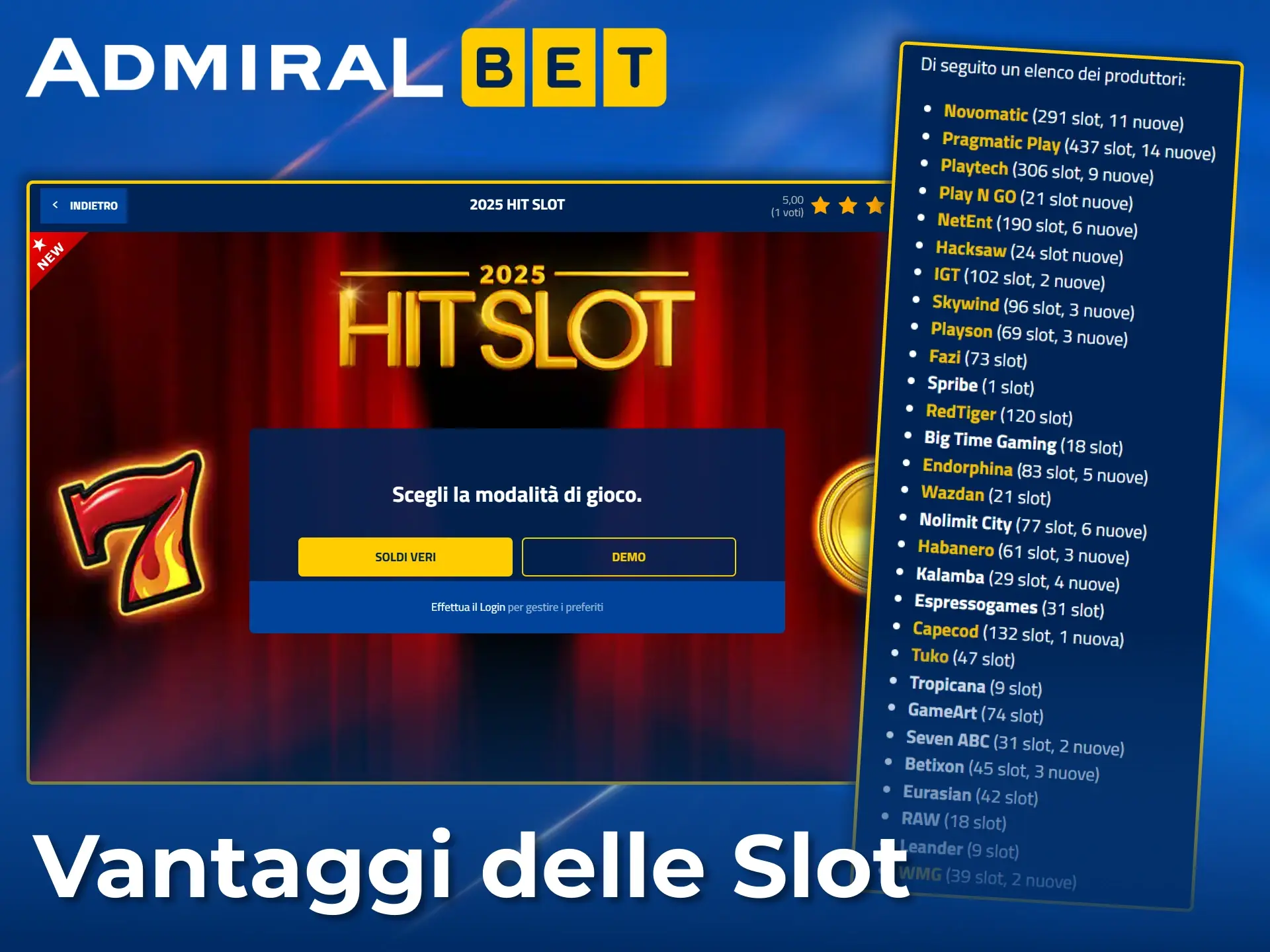 Scegli le slot AdmiralBet per fantastici giochi da molti fornitori autorizzati e affidabili.