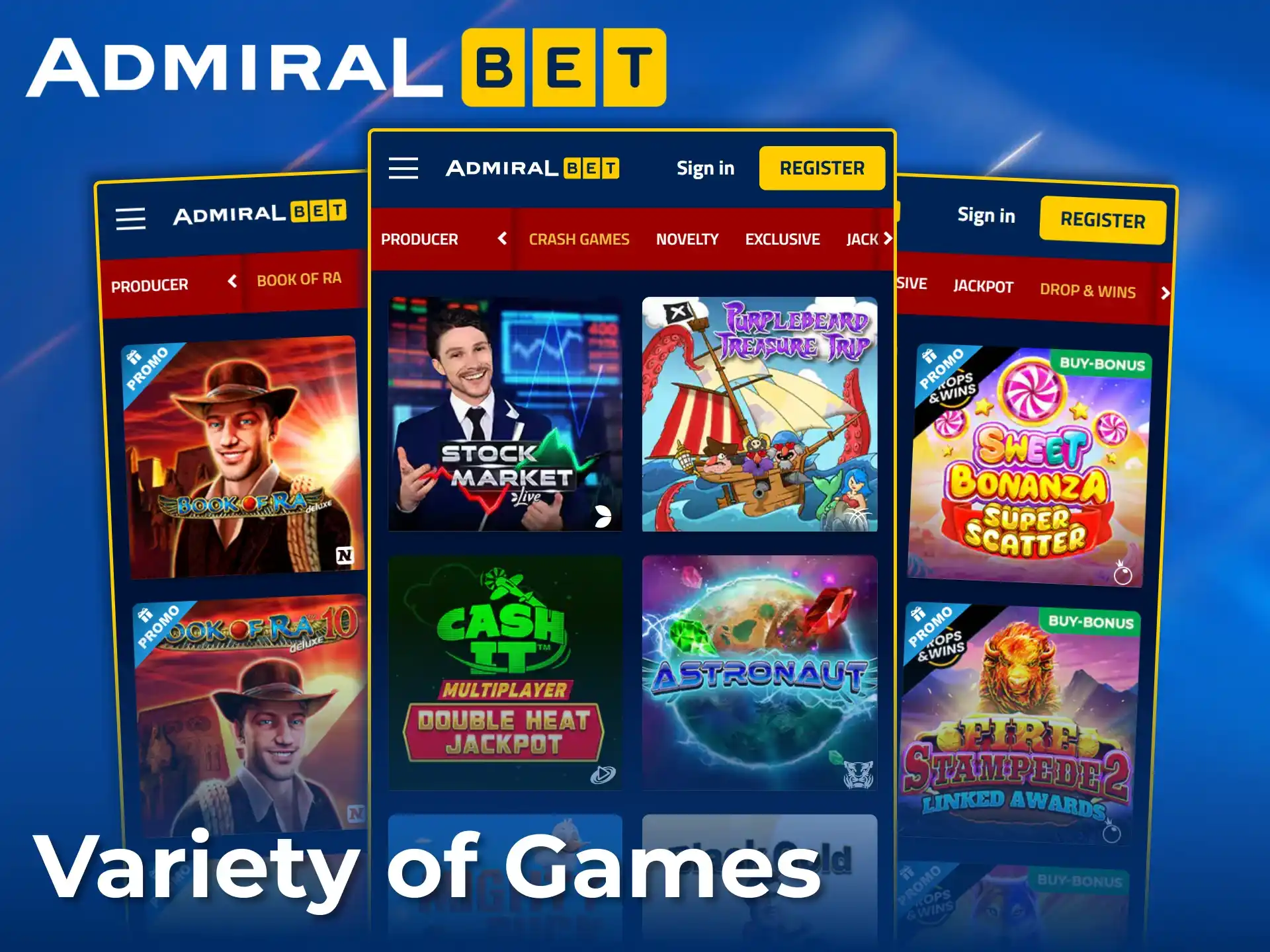 Explore the huge variety of slots at AdmiralBet.