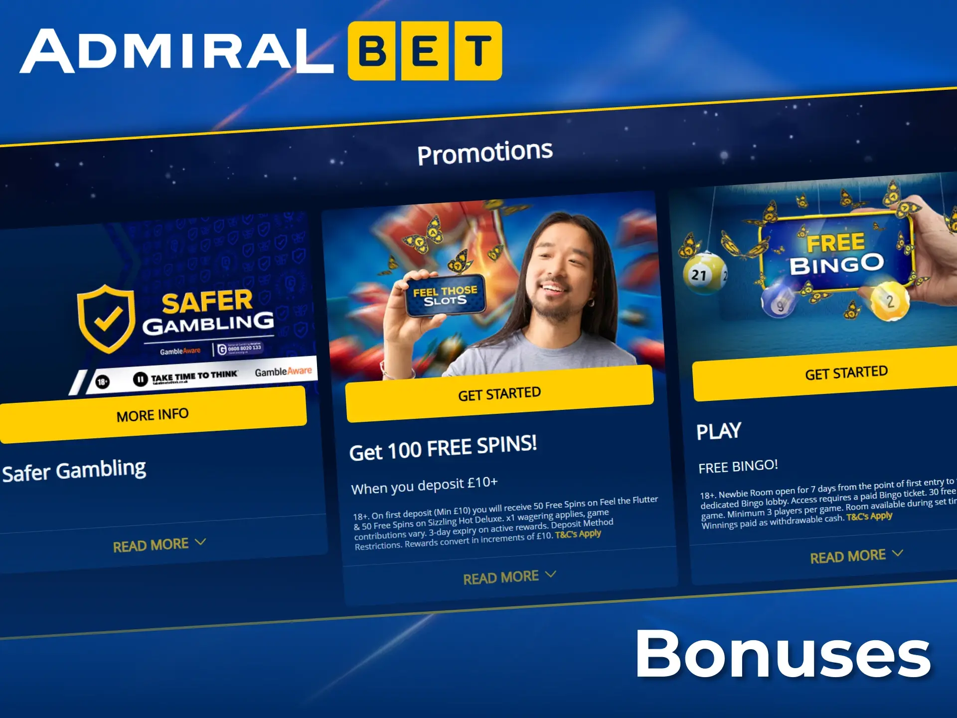 Get generous welcome bonuses and cashback offers for sports betting at AdmiralBet.