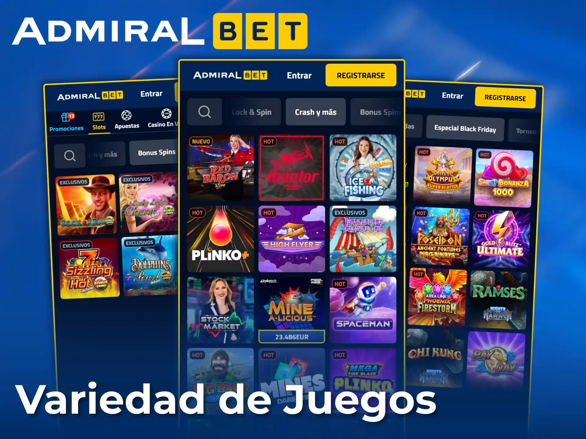 Explora la enorme variedad de tragamonedas en AdmiralBet.