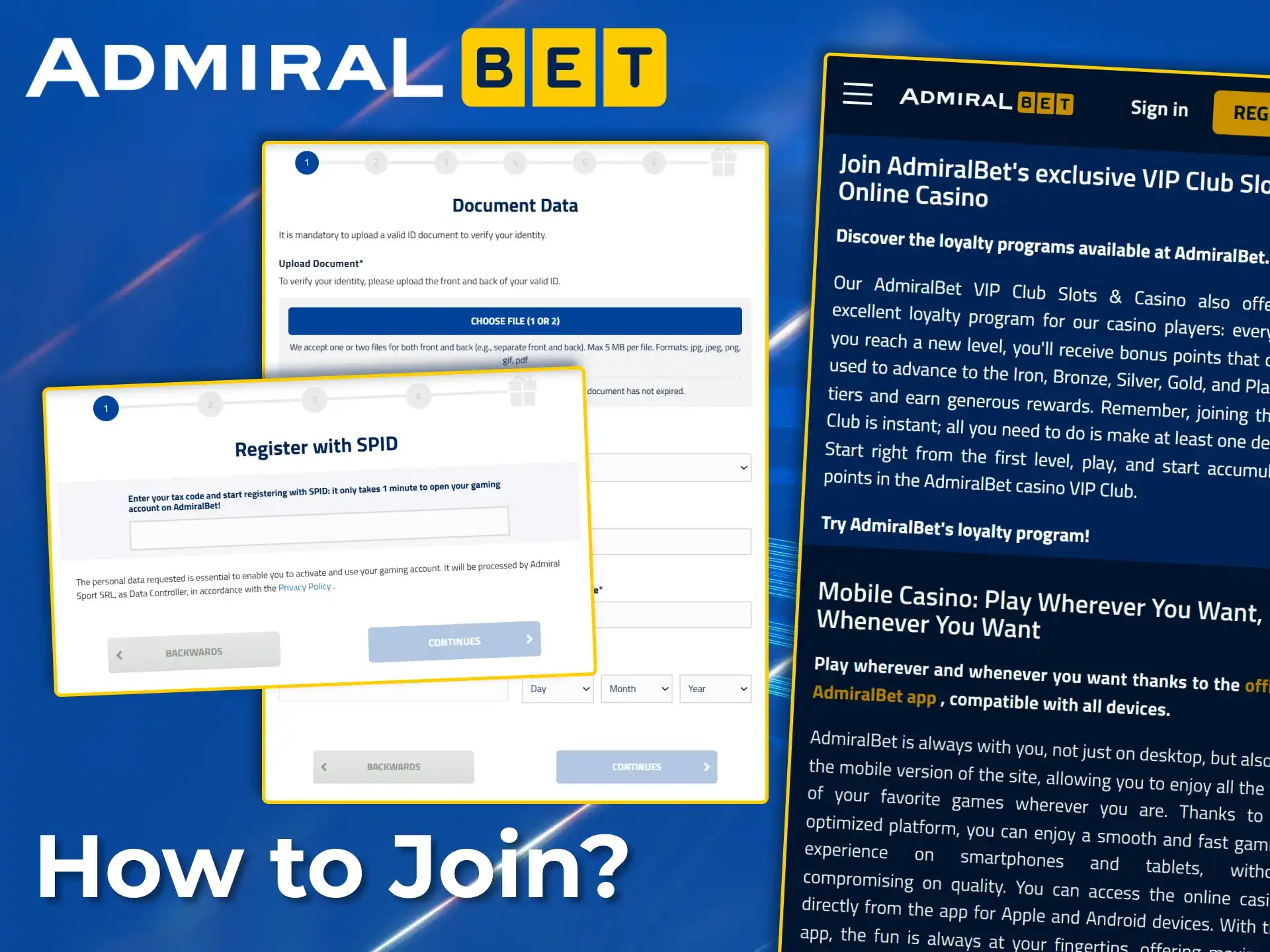 Easily register with AdmiralBet to join the exclusive VIP Club.